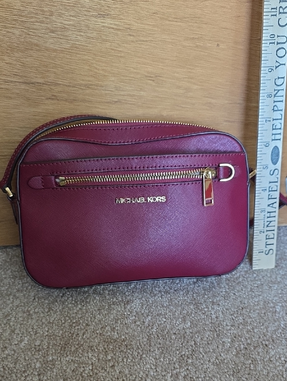 Michael Kors Wine Red Crossbody Bag with Gold Hardware